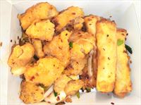 Salt Pepper Squid with mini veg rolls